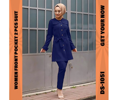 Women Front Pocket 2 Pcs Suit DS-1051